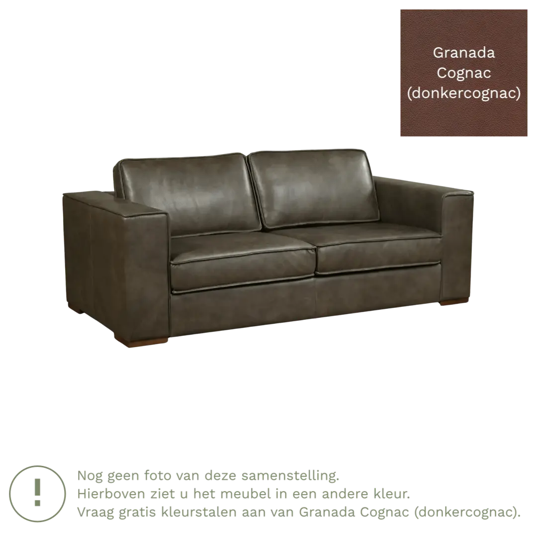 afbeelding van Leren bank Fine - 2,5 zits - Granada Cognac (donkercognac) - Poten hout zwart