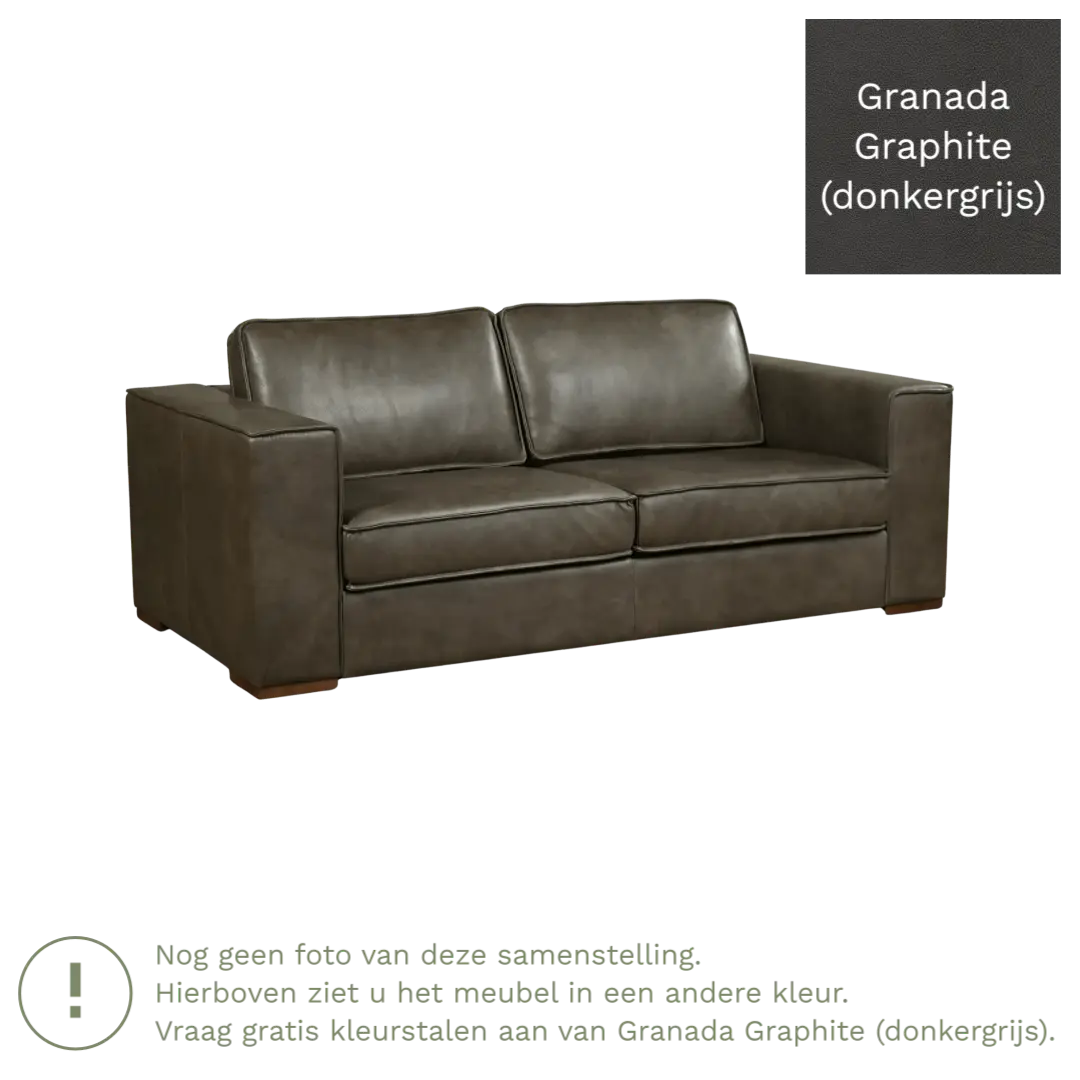afbeelding van Leren bank Fine - 2,5 zits - Granada Graphite (donkergrijs) - Poten hout bruin