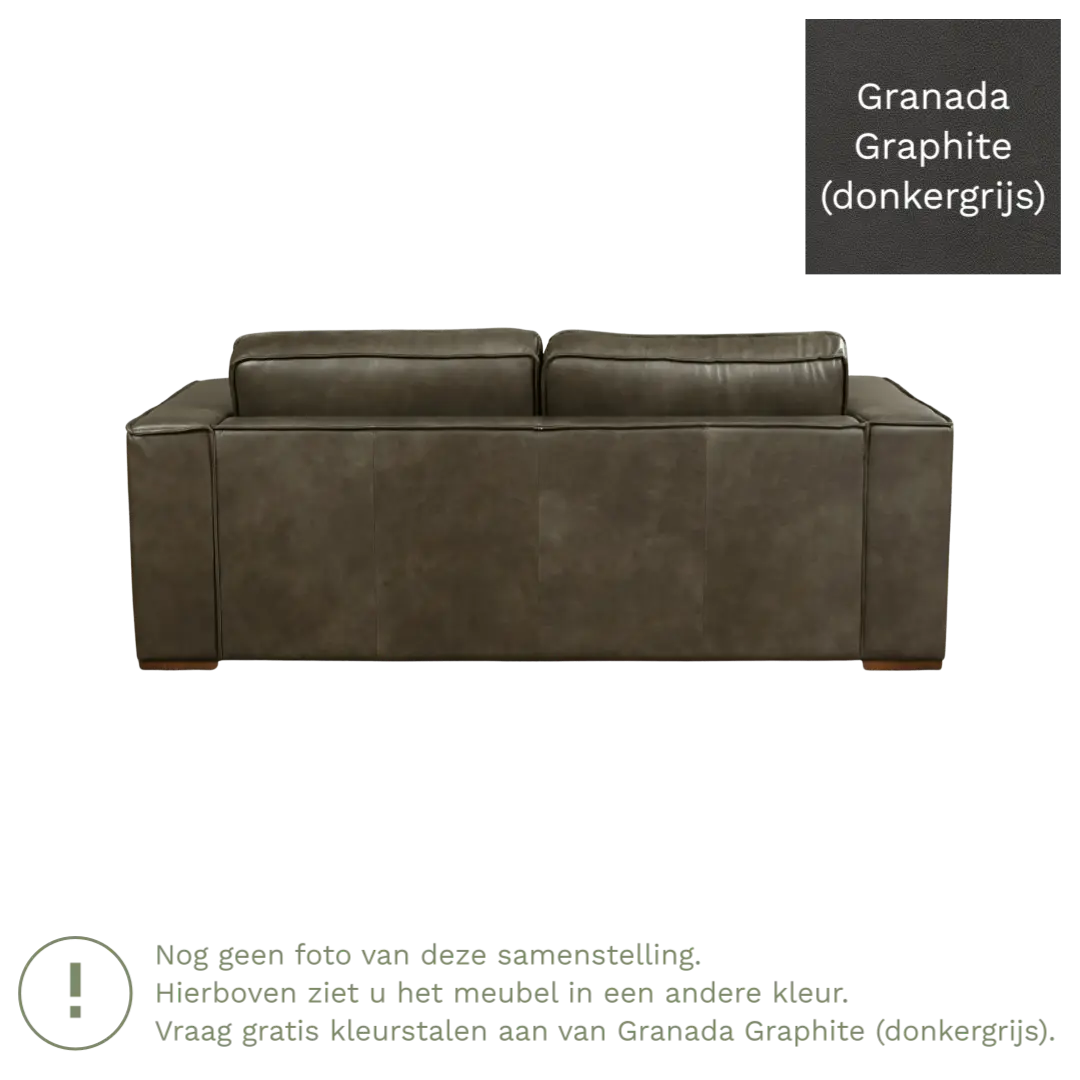 afbeelding van Leren bank Fine - 2,5 zits - Granada Graphite (donkergrijs) - Poten hout bruin