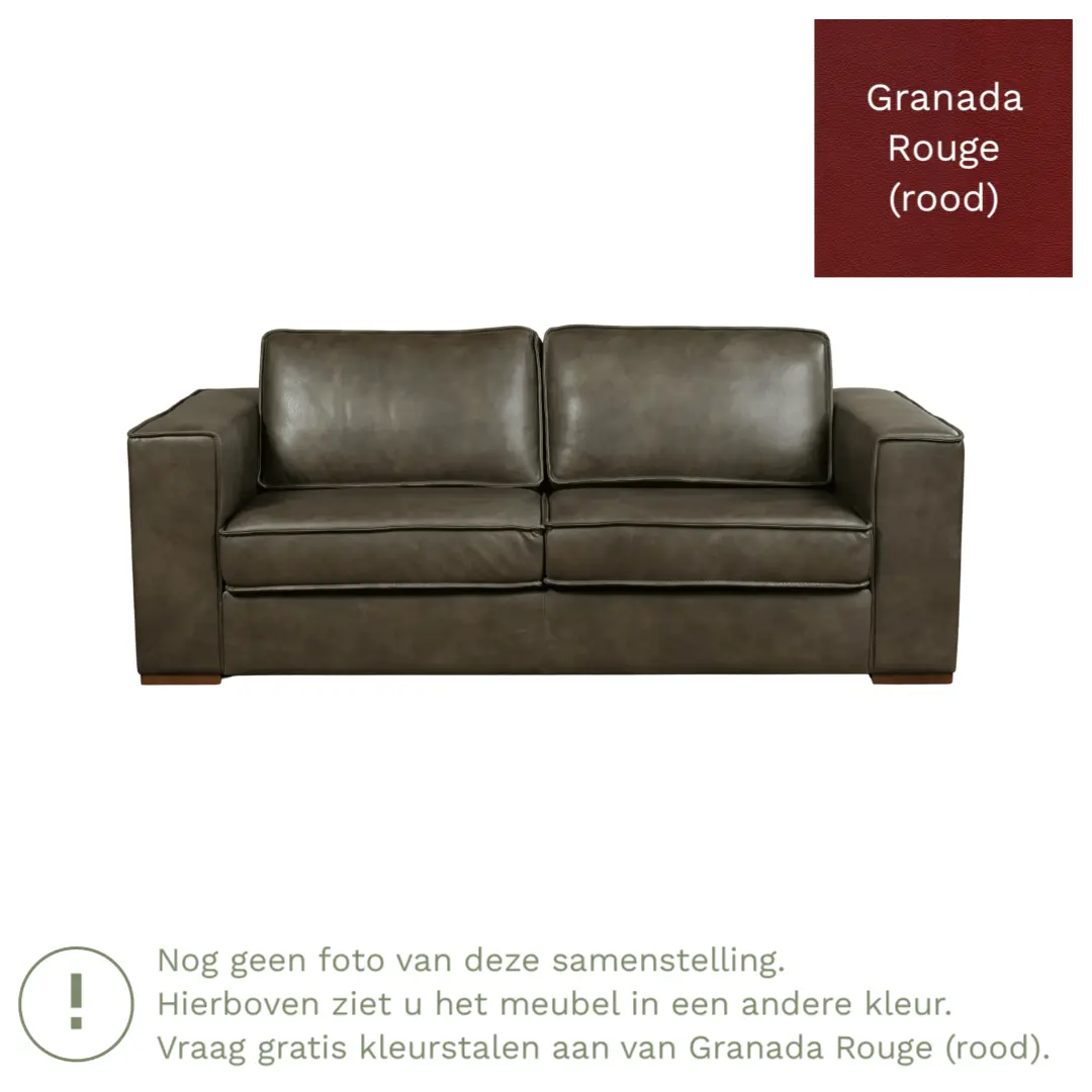 afbeelding van Leren bank Fine - 2,5 zits - Granada Rouge (rood) - Poten hout zwart