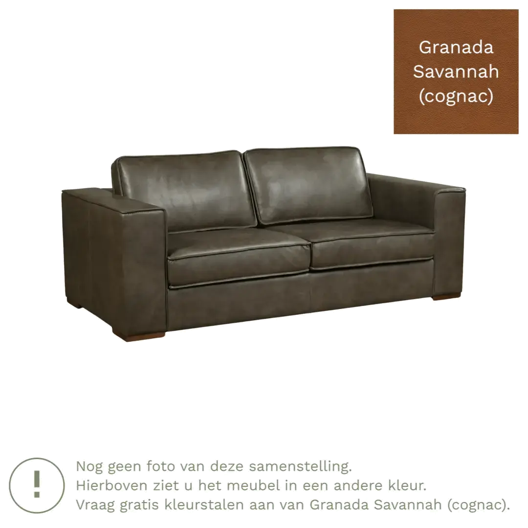afbeelding van Leren bank Fine - 2,5 zits - Granada Savannah (cognac) - Poten hout bruin