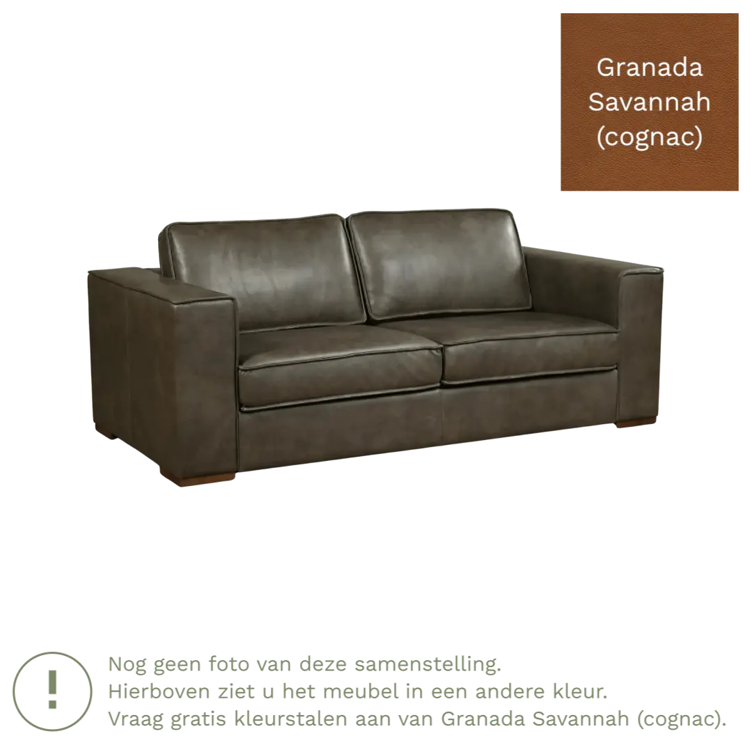 afbeelding van Leren bank Fine - 2,5 zits - Granada Savannah (cognac) - Poten hout zwart