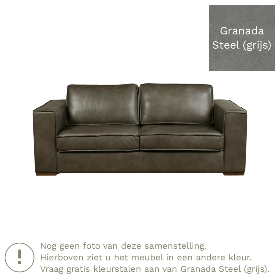 afbeelding van Leren bank Fine - 2,5 zits - Granada Steel (grijs) - Poten hout bruin