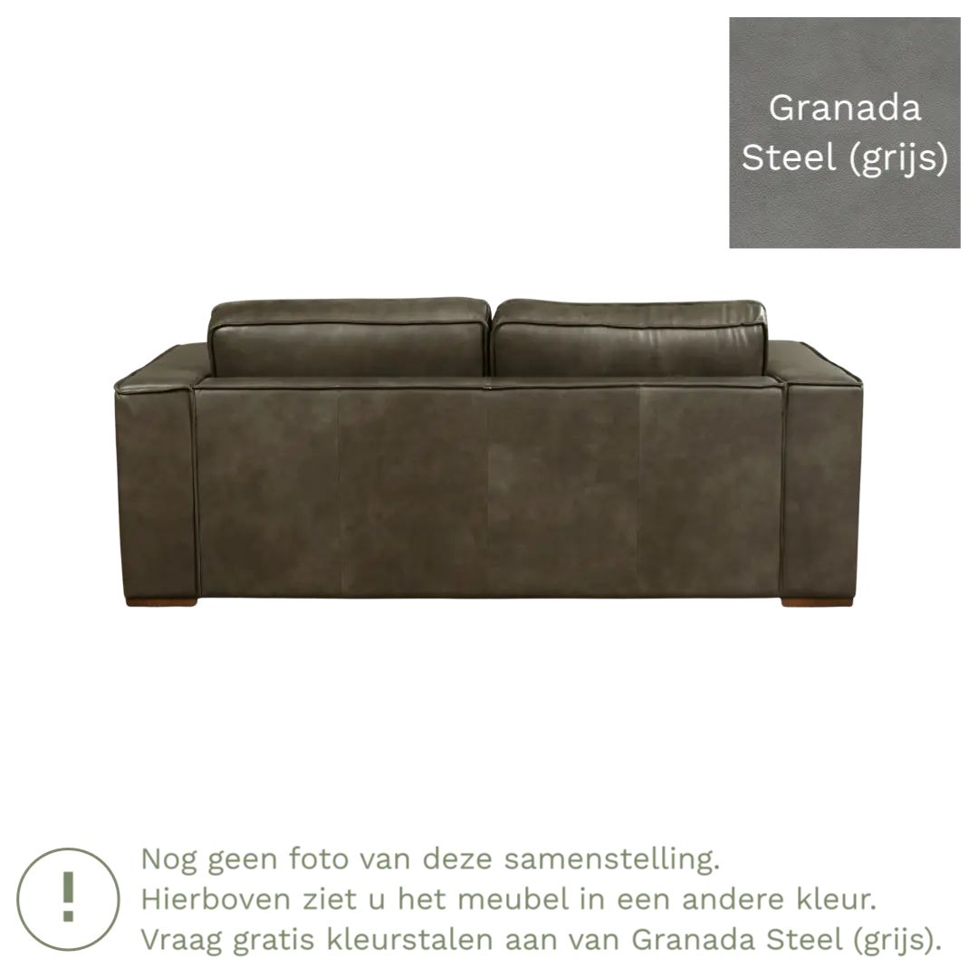 afbeelding van Leren bank Fine - 2,5 zits - Granada Steel (grijs) - Poten hout bruin