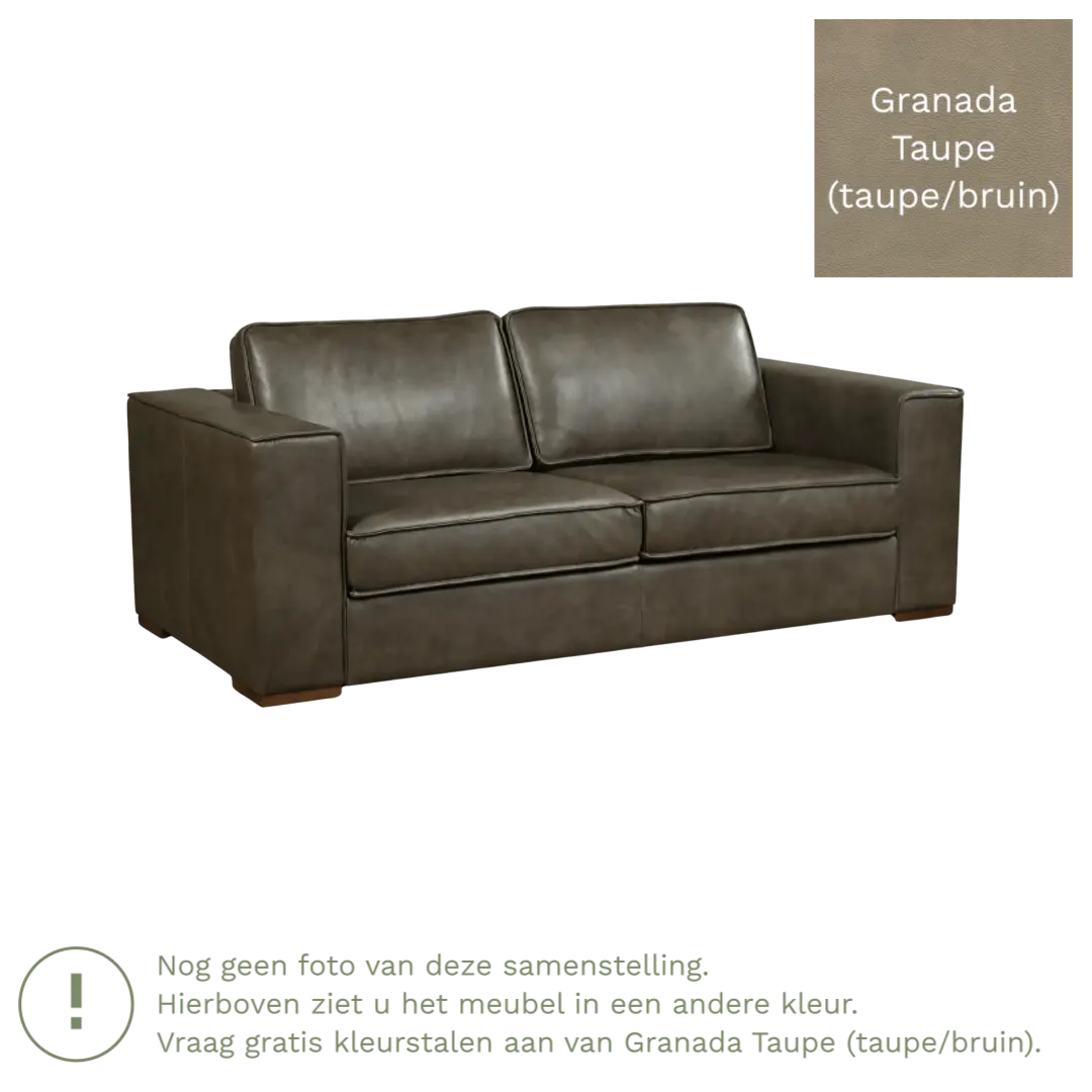afbeelding van Leren bank Fine - 2,5 zits - Granada Taupe (taupe/bruin) - Poten hout zwart