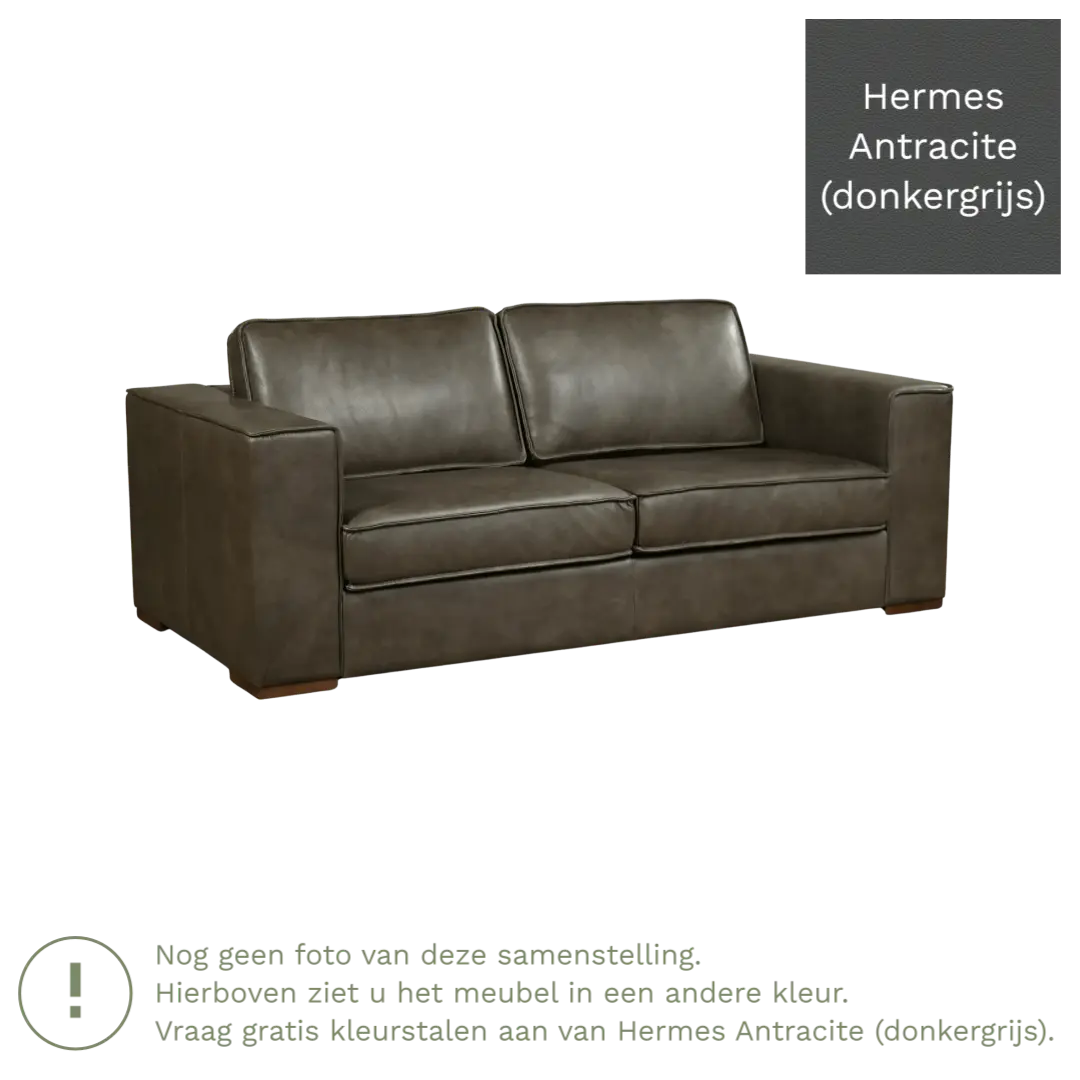 afbeelding van Leren bank Fine - 2,5 zits - Hermes Antracite (donkergrijs) - Poten hout zwart