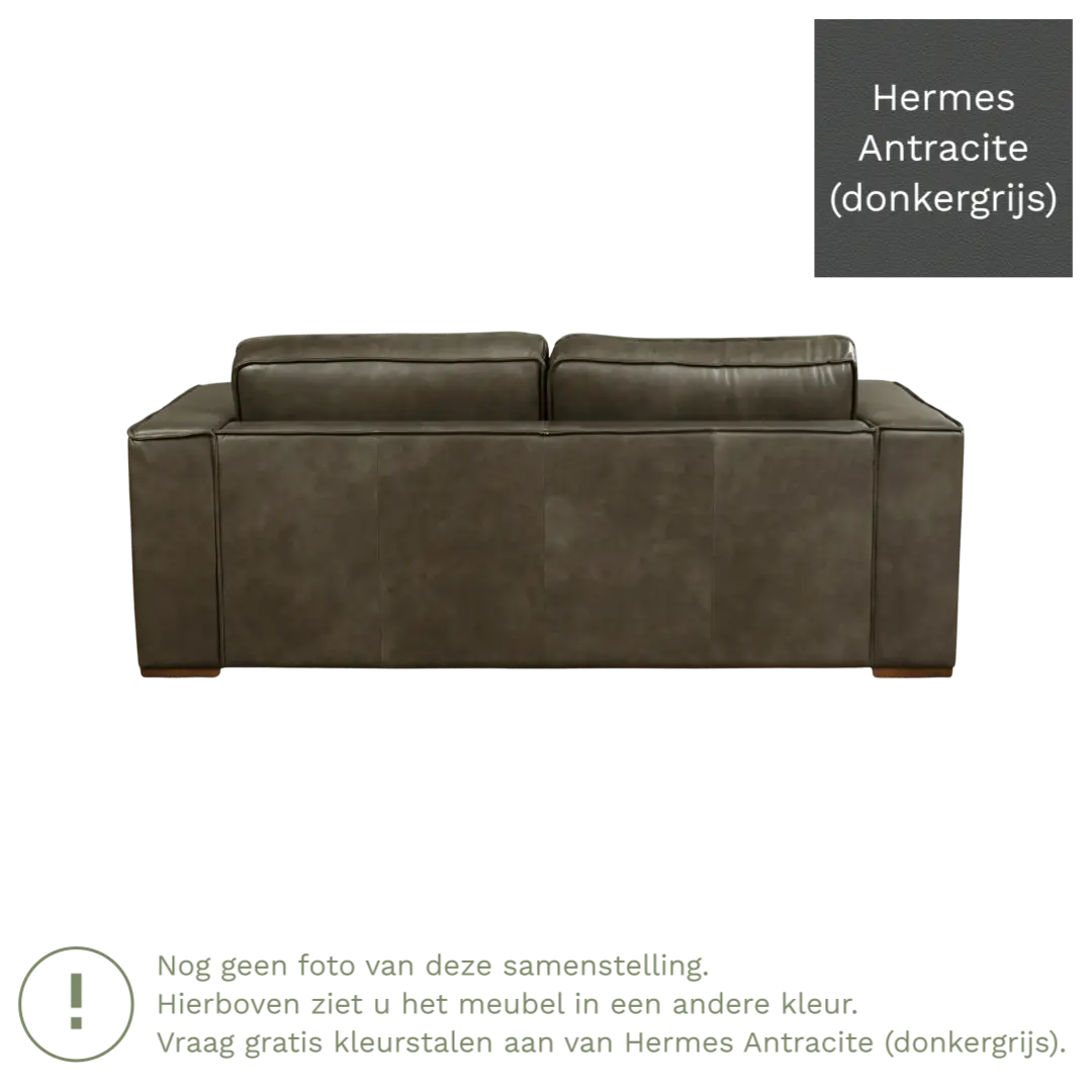 afbeelding van Leren bank Fine - 2,5 zits - Hermes Antracite (donkergrijs) - Poten hout zwart