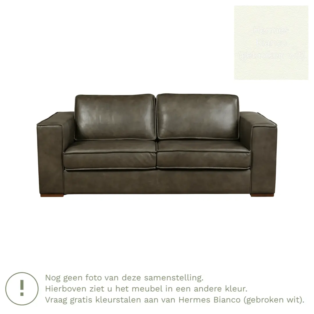 afbeelding van Leren bank Fine - 2,5 zits - Hermes Bianco (gebroken wit) - Poten hout bruin