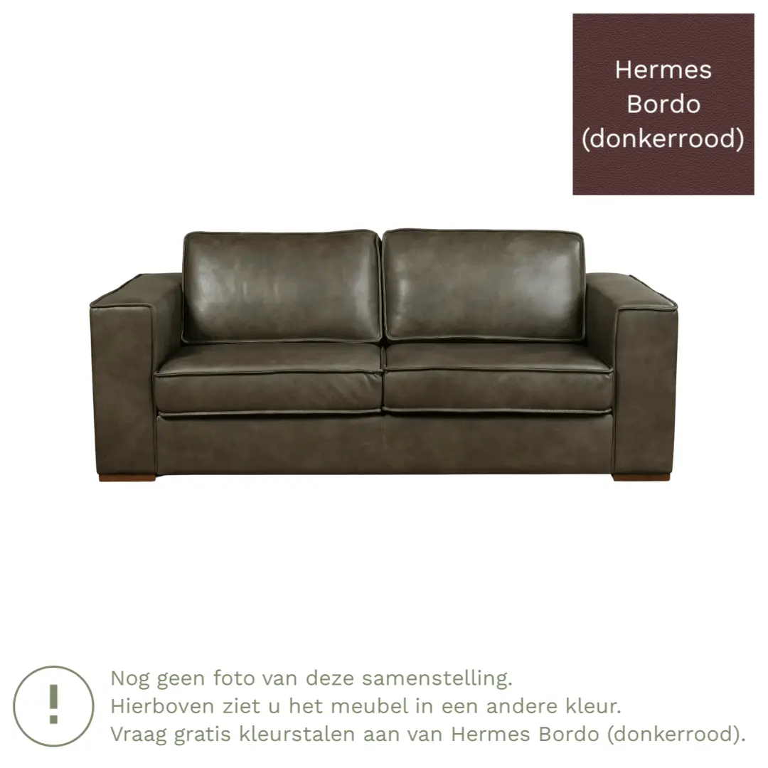 afbeelding van Leren bank Fine - 2,5 zits - Hermes Bordo (donkerrood) - Poten hout bruin