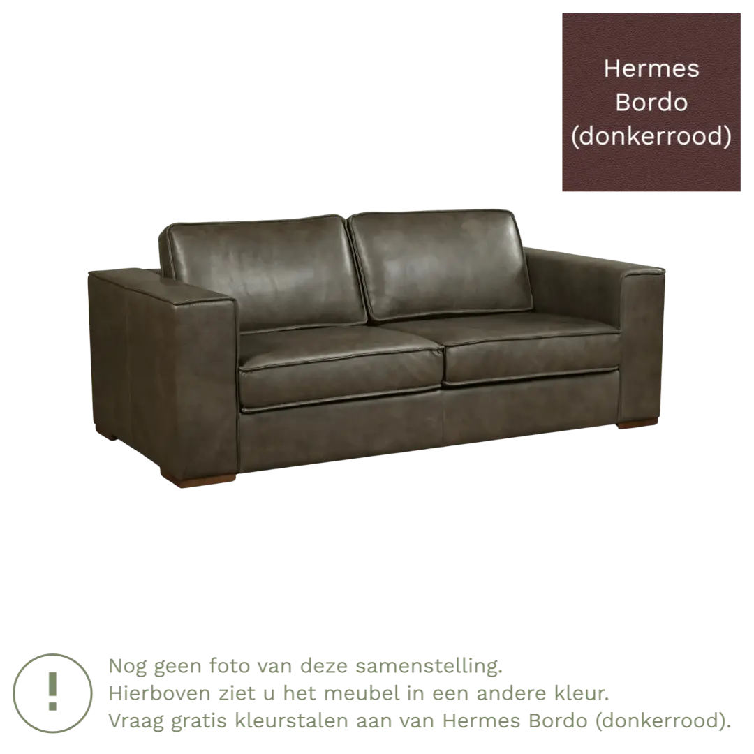 afbeelding van Leren bank Fine - 2,5 zits - Hermes Bordo (donkerrood) - Poten hout zwart