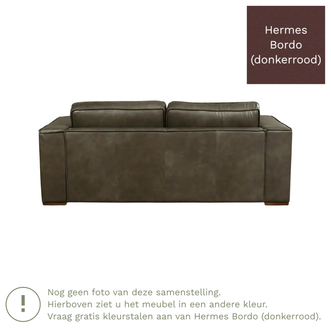afbeelding van Leren bank Fine - 2,5 zits - Hermes Bordo (donkerrood) - Poten hout zwart