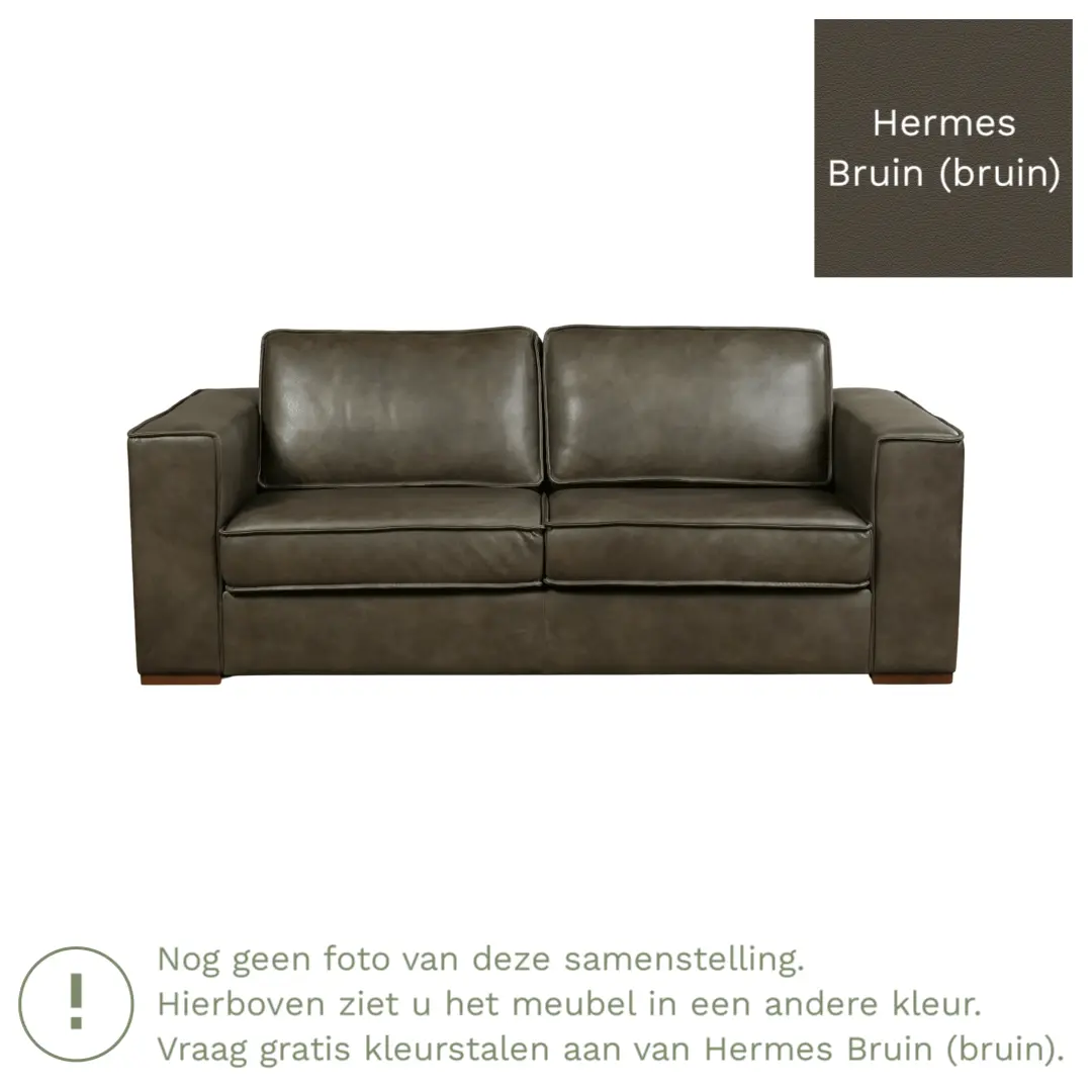 afbeelding van Leren bank Fine - 2,5 zits - Hermes Bruin (bruin) - Poten hout zwart