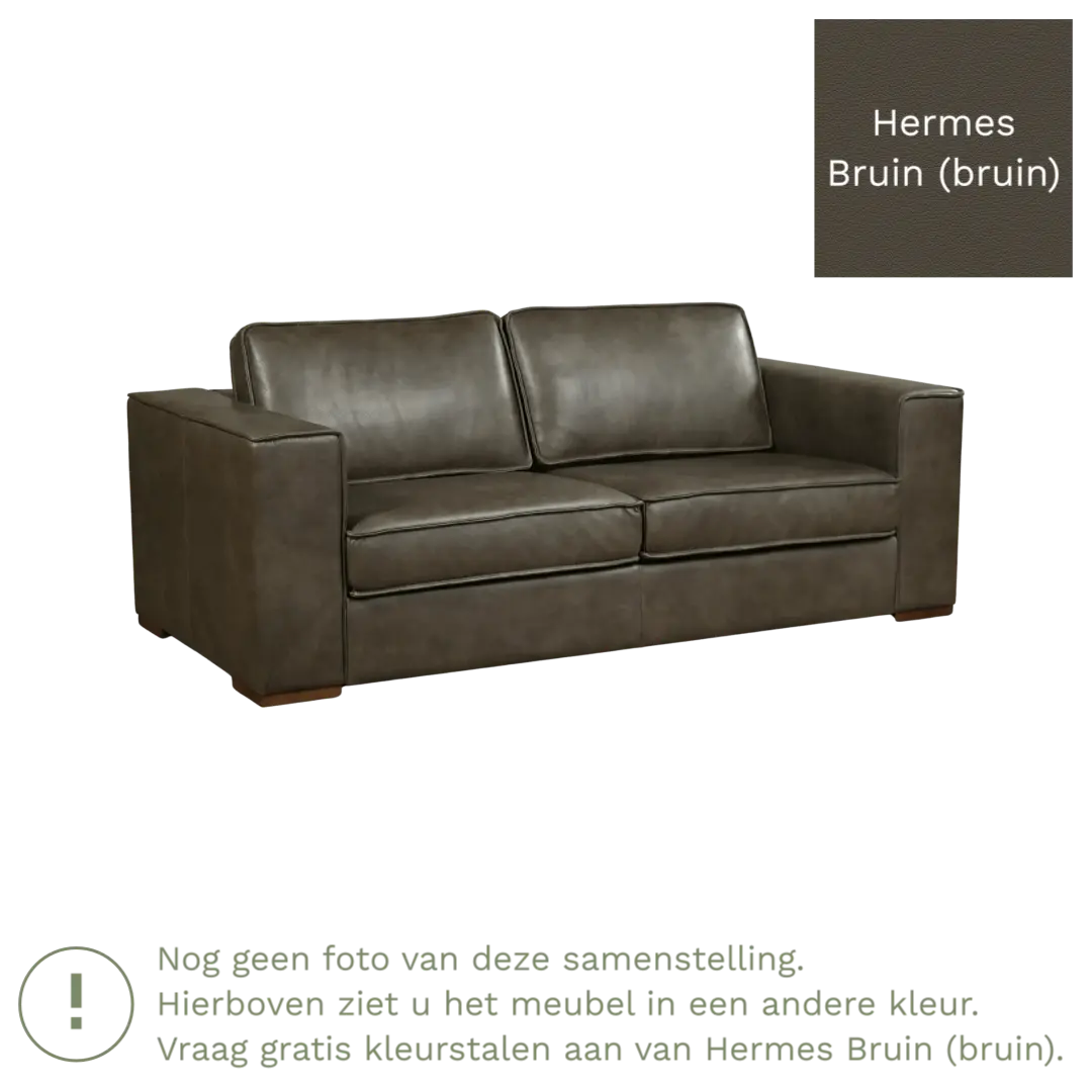 afbeelding van Leren bank Fine - 2,5 zits - Hermes Bruin (bruin) - Poten hout zwart
