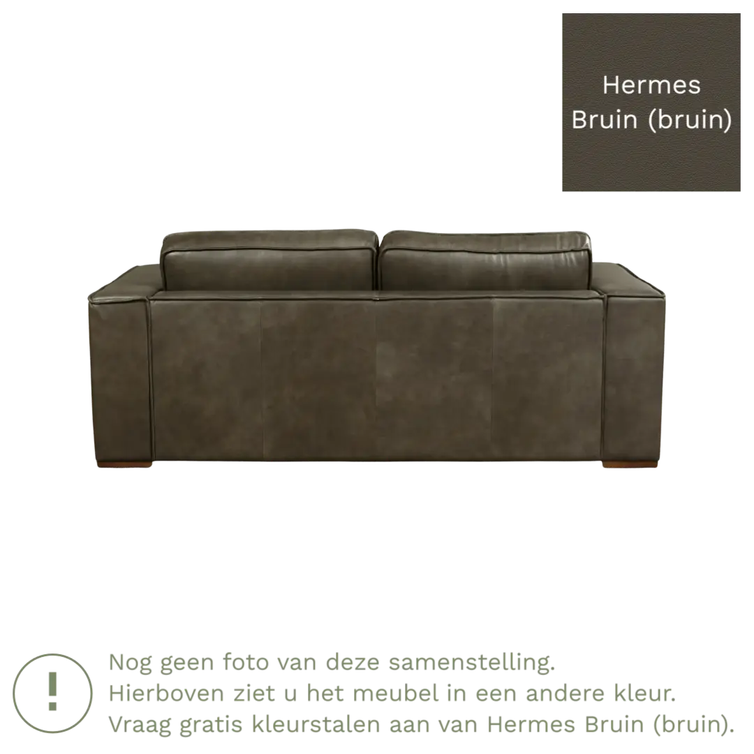 afbeelding van Leren bank Fine - 2,5 zits - Hermes Bruin (bruin) - Poten hout zwart