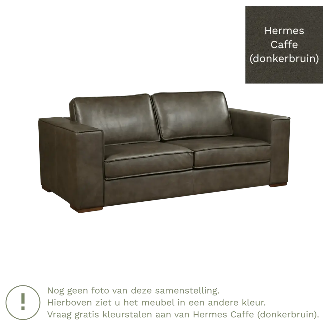 afbeelding van Leren bank Fine - 2,5 zits - Hermes Caffe (donkerbruin) - Poten hout zwart
