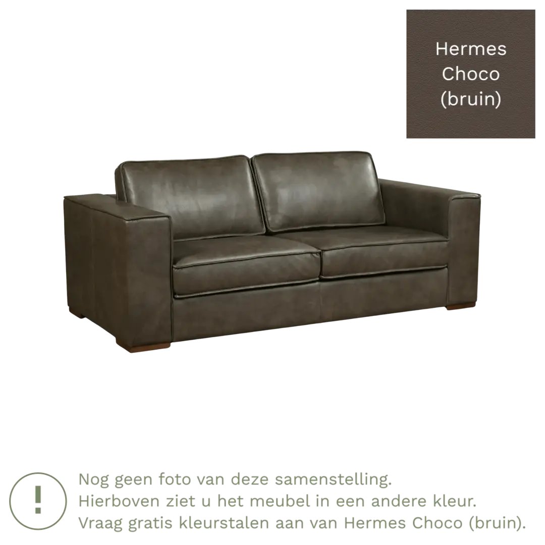 afbeelding van Leren bank Fine - 2,5 zits - Hermes Choco (bruin) - Poten hout zwart