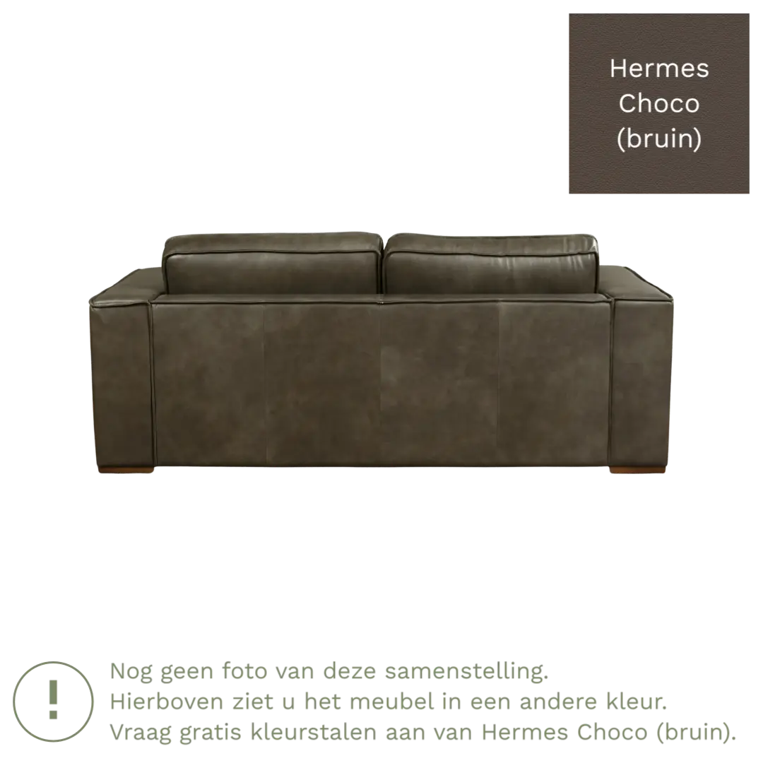 afbeelding van Leren bank Fine - 2,5 zits - Hermes Choco (bruin) - Poten hout zwart