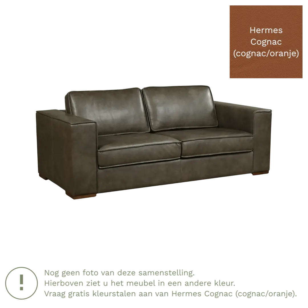 afbeelding van Leren bank Fine - 2,5 zits - Hermes Cognac (cognac/oranje) - Poten hout bruin