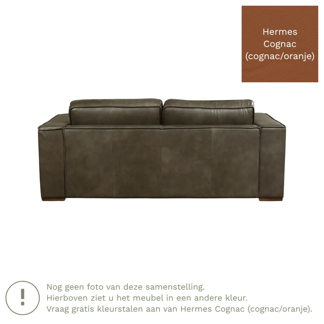 afbeelding van Leren bank Fine - 2,5 zits - Hermes Cognac (cognac/oranje) - Poten hout bruin