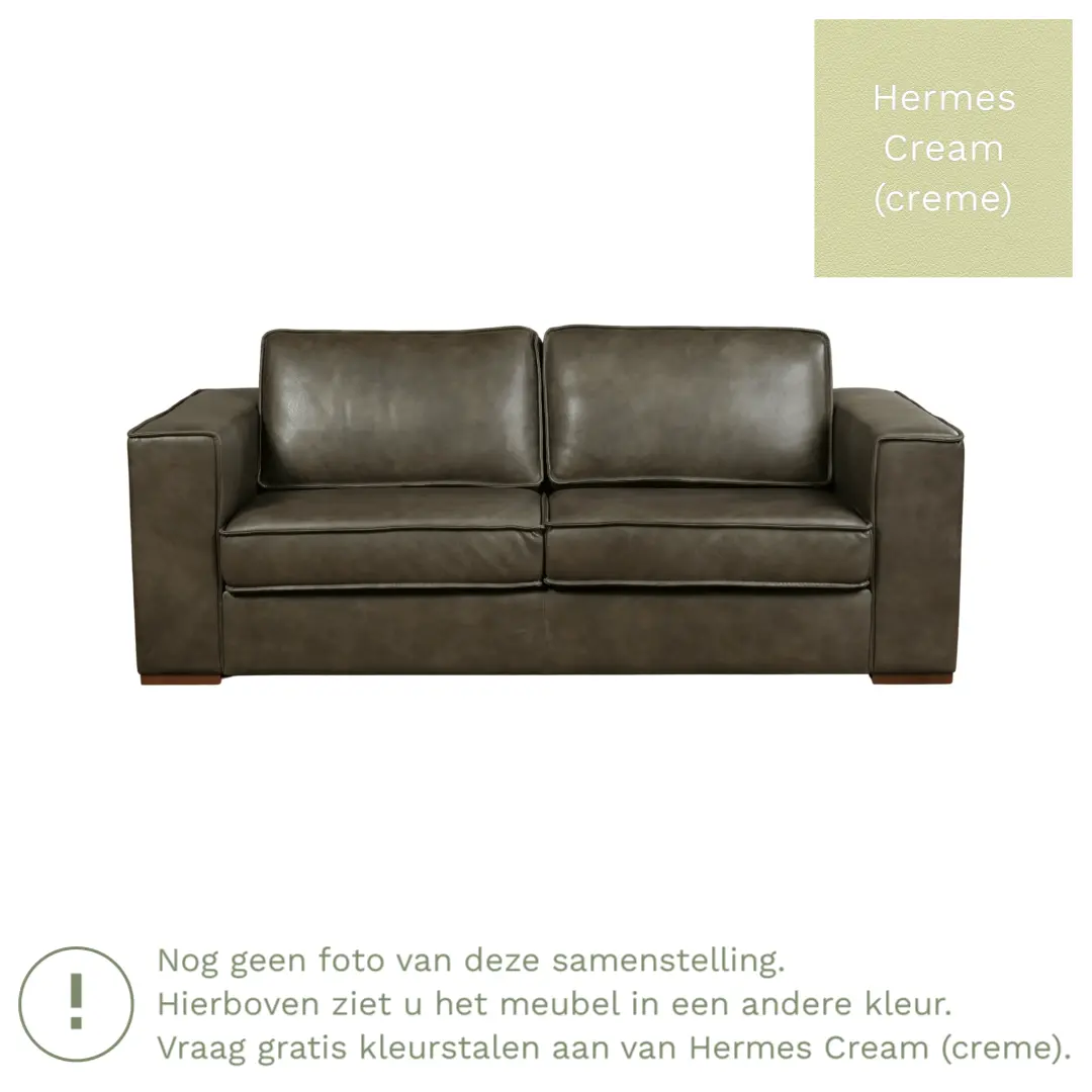 afbeelding van Leren bank Fine - 2,5 zits - Hermes Cream (crème) - Poten hout bruin