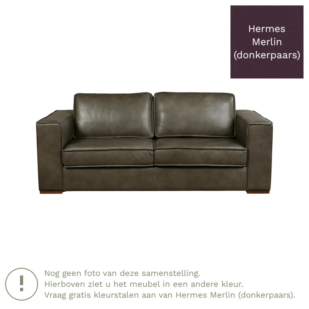 afbeelding van Leren bank Fine - 2,5 zits - Hermes Merlin (donkerpaars) - Poten hout zwart