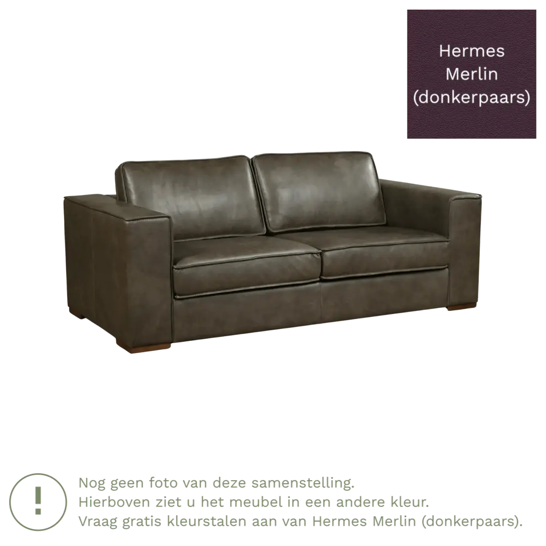 afbeelding van Leren bank Fine - 2,5 zits - Hermes Merlin (donkerpaars) - Poten hout zwart