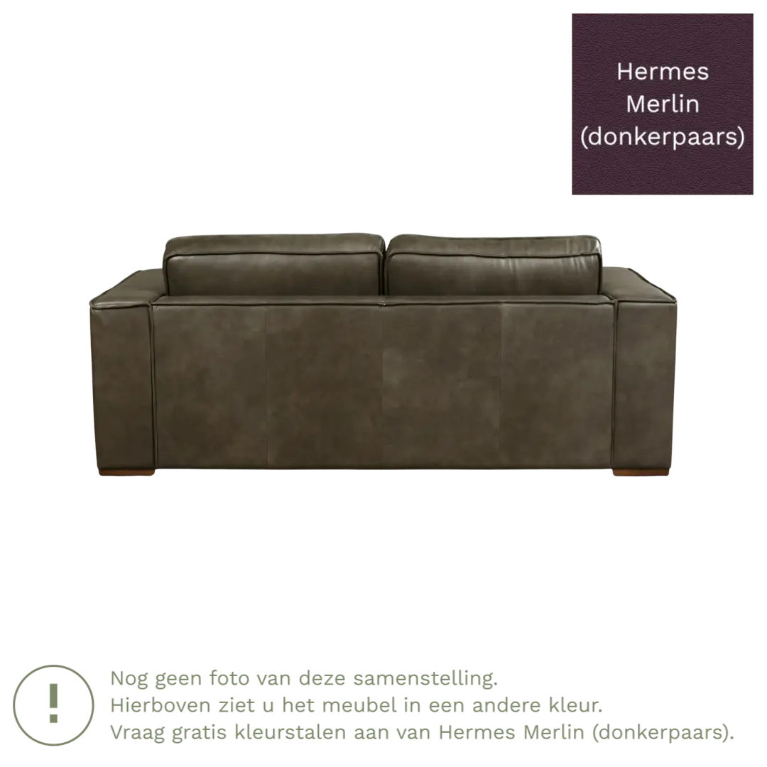 afbeelding van Leren bank Fine - 2,5 zits - Hermes Merlin (donkerpaars) - Poten hout zwart