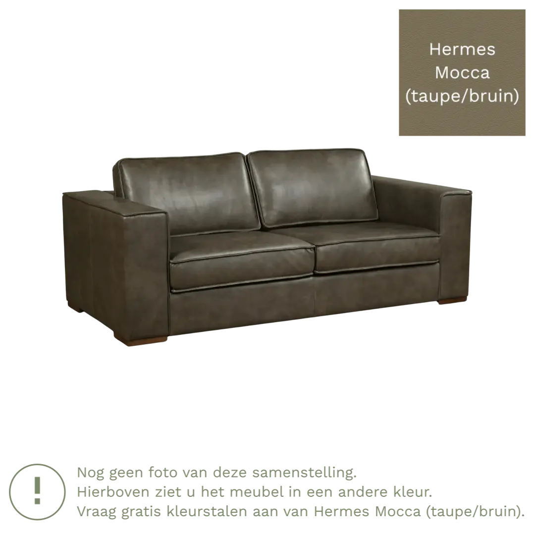 afbeelding van Leren bank Fine - 2,5 zits - Hermes Mocca (taupe/bruin) - Poten hout zwart