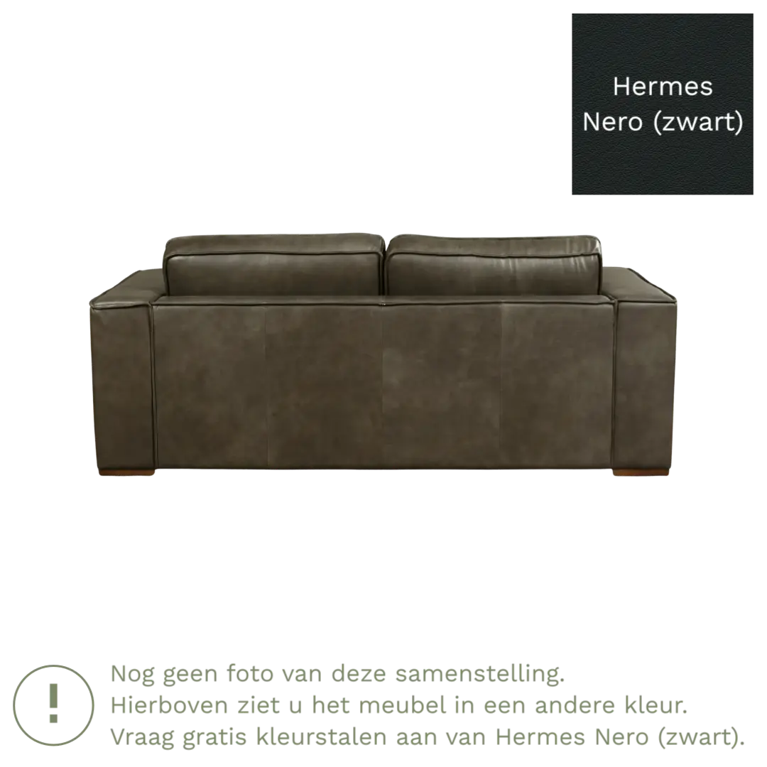 afbeelding van Leren bank Fine - 2,5 zits - Hermes Nero (zwart) - Poten hout bruin