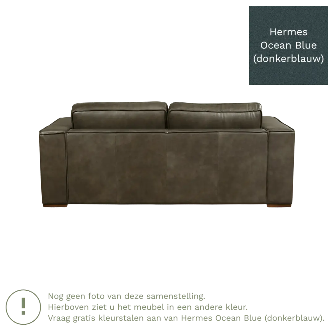 afbeelding van Leren bank Fine - 2,5 zits - Hermes Ocean Blue (donkerblauw) - Poten hout bruin