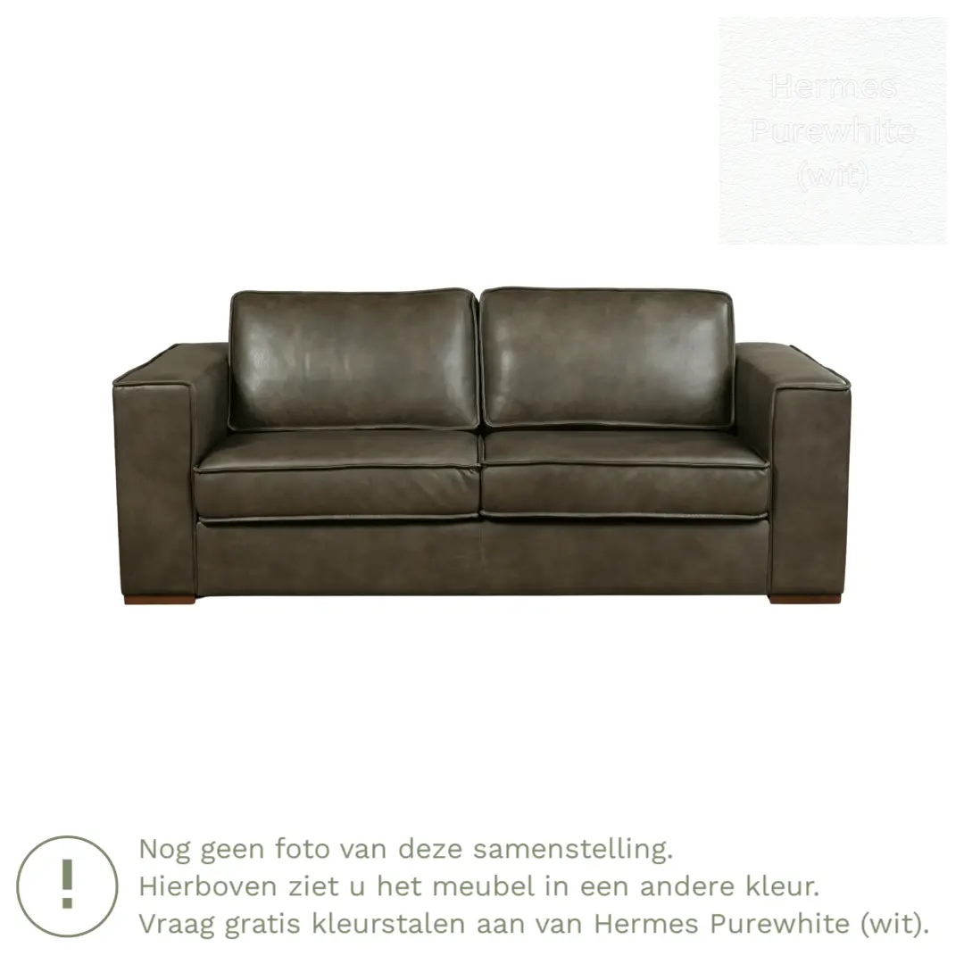 afbeelding van Leren bank Fine - 2,5 zits - Hermes Purewhite (wit) - Poten hout bruin