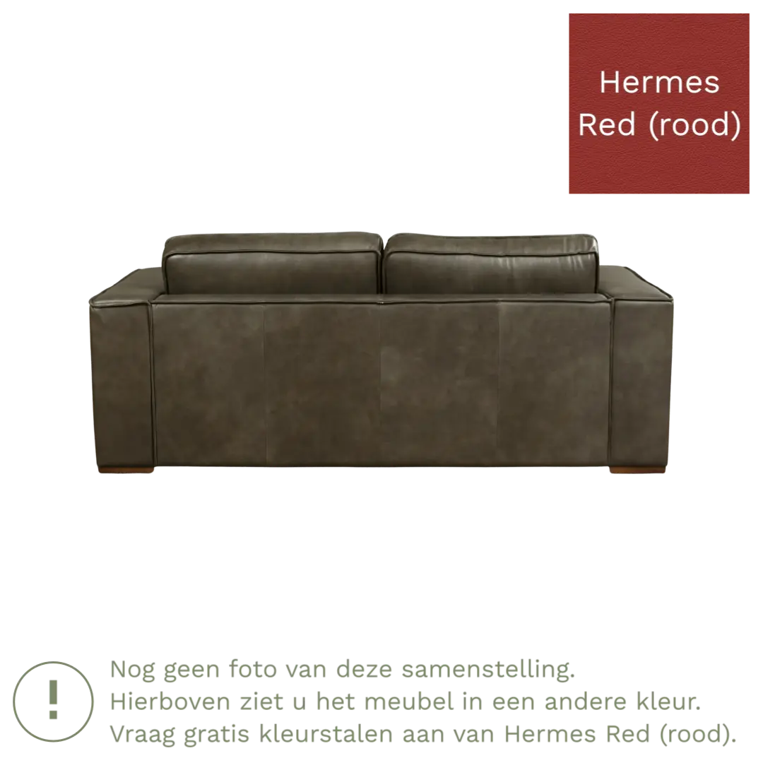 afbeelding van Leren bank Fine - 2,5 zits - Hermes Red (rood) - Poten hout bruin