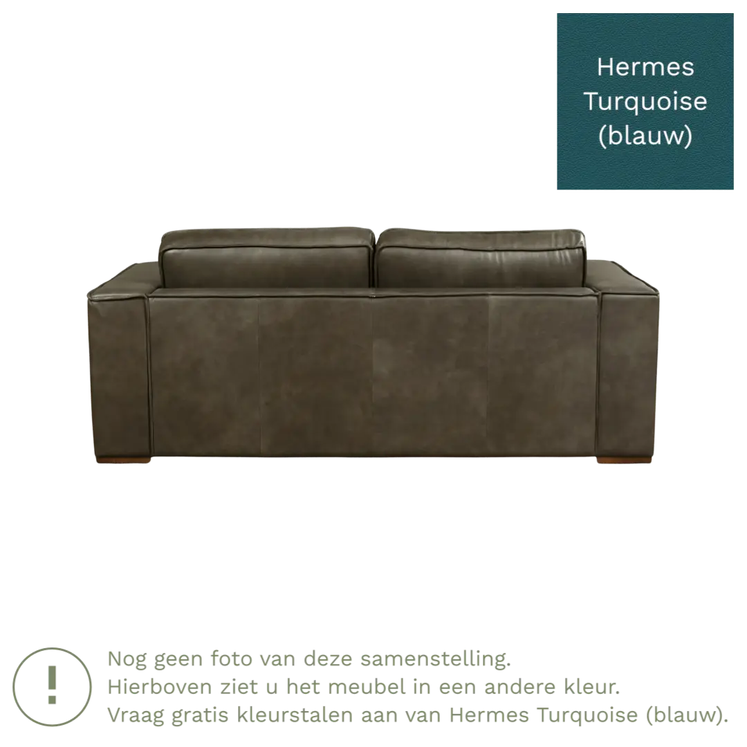 afbeelding van Leren bank Fine - 2,5 zits - Hermes Turquoise (blauw) - Poten hout zwart