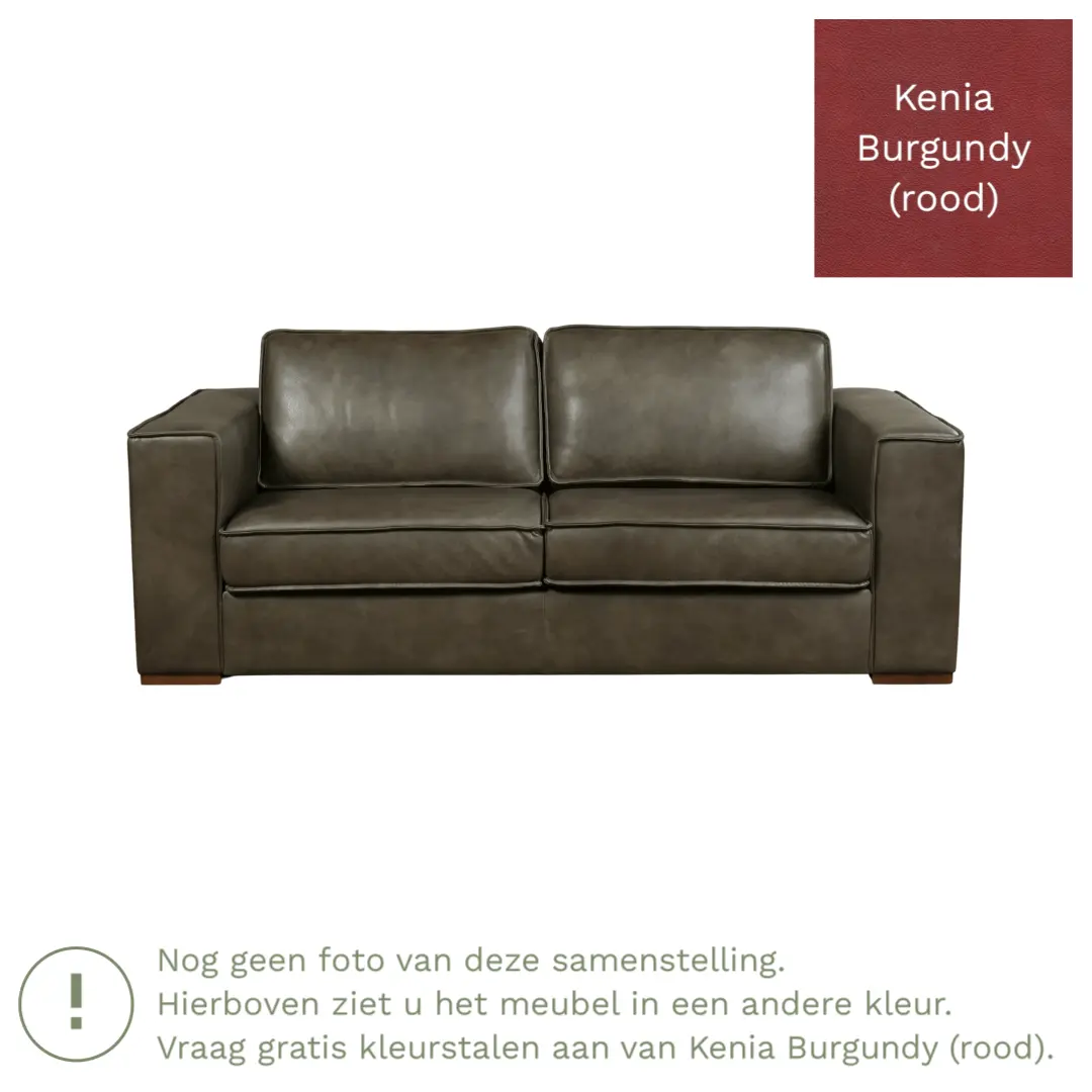 afbeelding van Leren bank Fine - 2,5 zits - Kenia Burgundy (rood) - Poten hout bruin