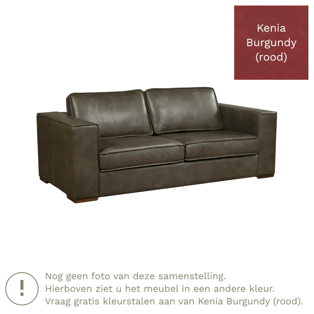 afbeelding van Leren bank Fine - 2,5 zits - Kenia Burgundy (rood) - Poten hout bruin