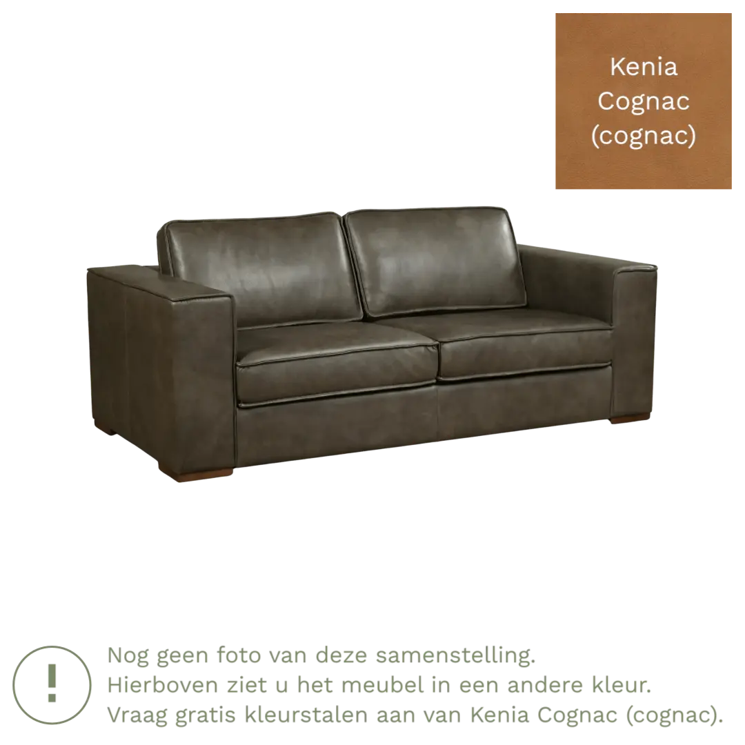 afbeelding van Leren bank Fine - 2,5 zits - Kenia Cognac (cognac) - Poten hout bruin
