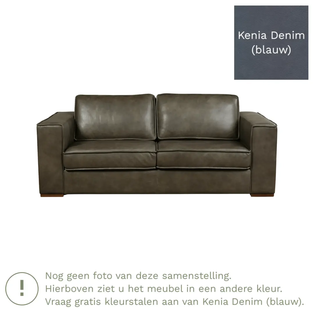afbeelding van Leren bank Fine - 2,5 zits - Kenia Denim (blauw) - Poten hout zwart