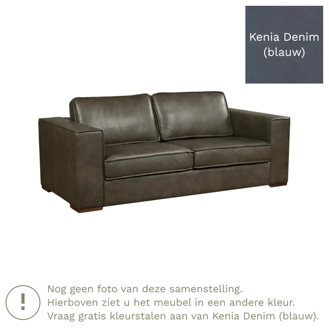 afbeelding van Leren bank Fine - 2,5 zits - Kenia Denim (blauw) - Poten hout zwart