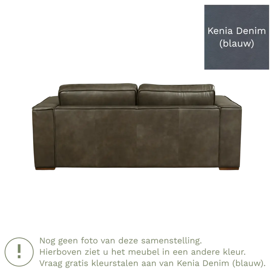afbeelding van Leren bank Fine - 2,5 zits - Kenia Denim (blauw) - Poten hout zwart
