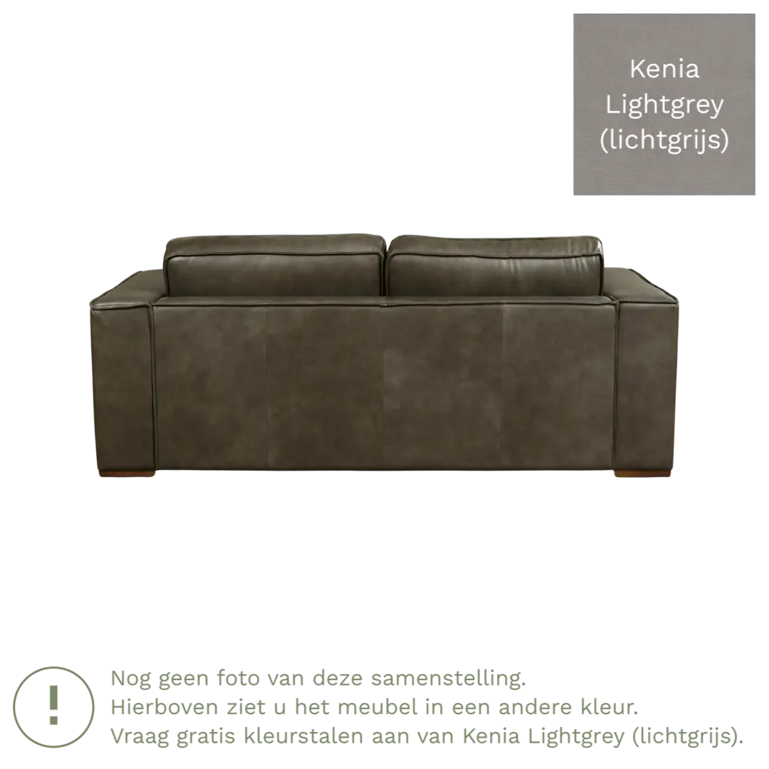 afbeelding van Leren bank Fine - 2,5 zits - Kenia Lightgrey (lichtgrijs) - Poten hout bruin