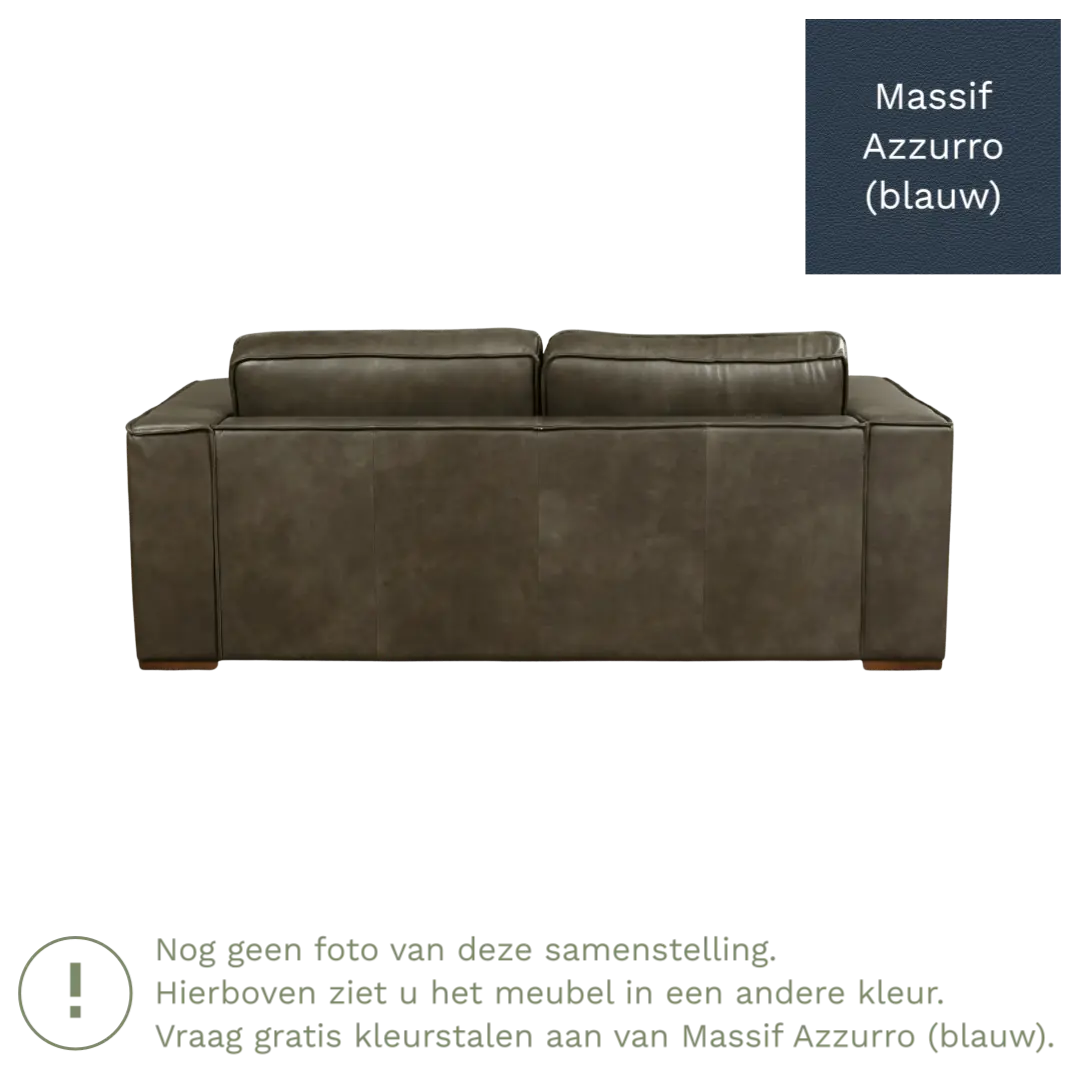 afbeelding van Leren bank Fine - 2,5 zits - Massif Azzurro (blauw) - Poten hout bruin