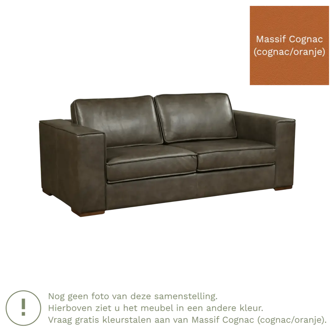 afbeelding van Leren bank Fine - 2,5 zits - Massif Cognac (cognac/oranje) - Poten hout bruin
