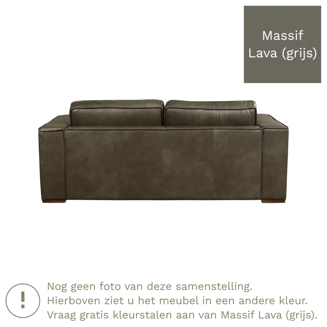 afbeelding van Leren bank Fine - 2,5 zits - Massif Lava (grijs) - Poten hout zwart