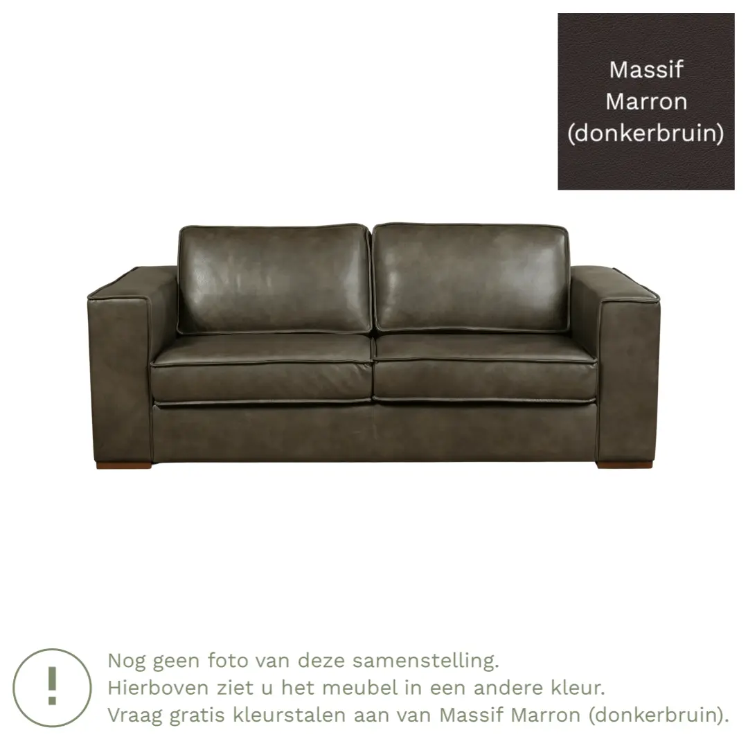 afbeelding van Leren bank Fine - 2,5 zits - Massif Marron (donkerbruin) - Poten hout bruin