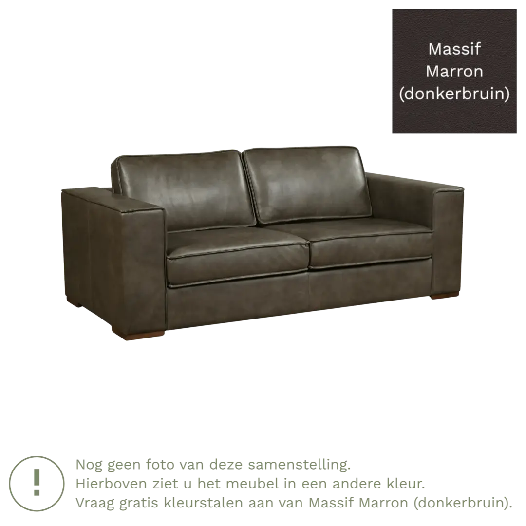 afbeelding van Leren bank Fine - 2,5 zits - Massif Marron (donkerbruin) - Poten hout bruin