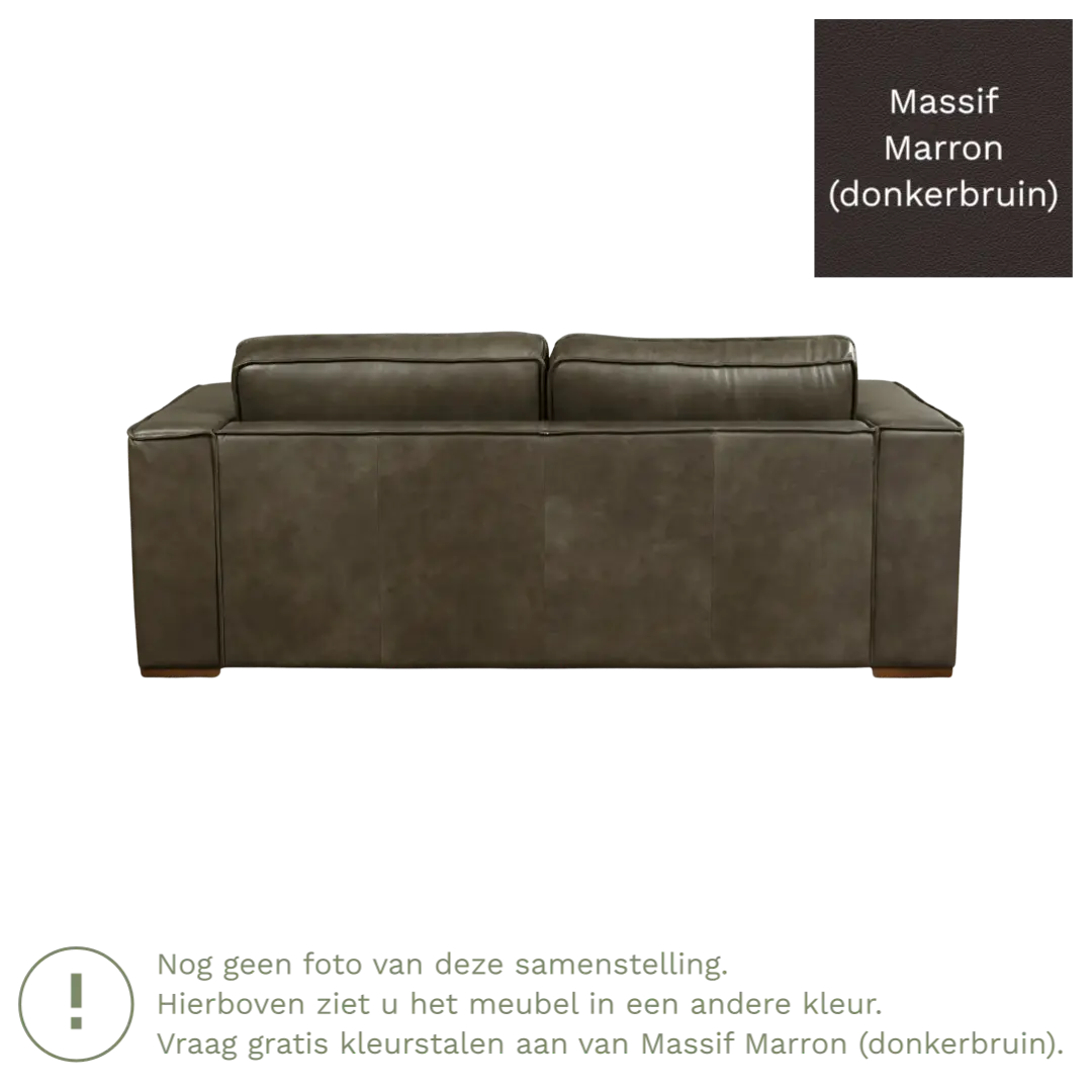afbeelding van Leren bank Fine - 2,5 zits - Massif Marron (donkerbruin) - Poten hout bruin