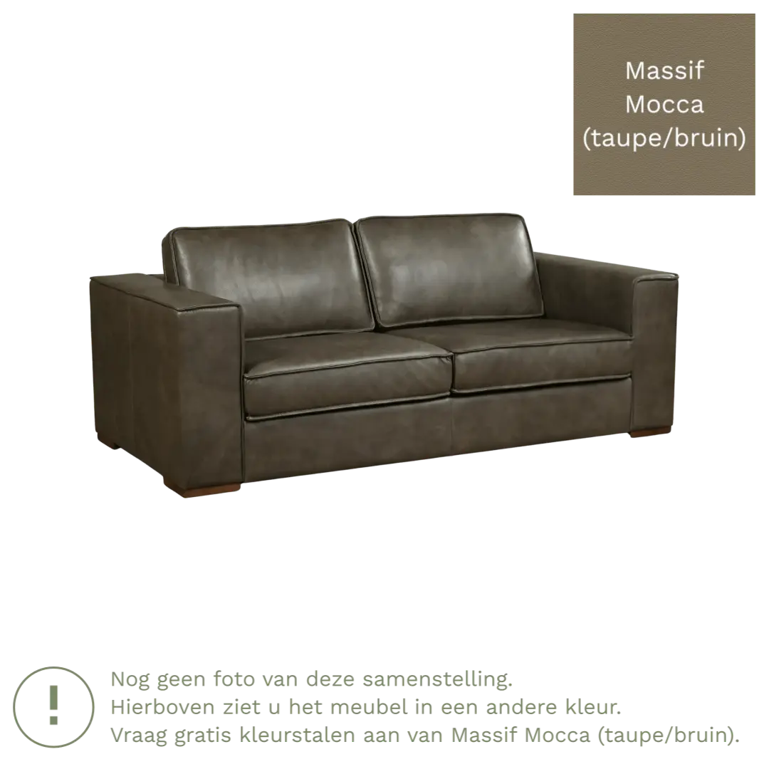 afbeelding van Leren bank Fine - 2,5 zits - Massif Mocca (taupe/bruin) - Poten hout bruin