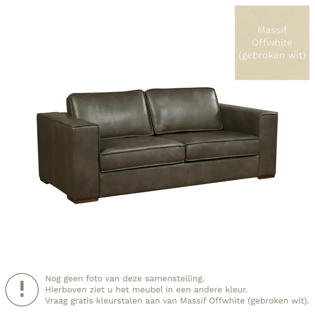 afbeelding van Leren bank Fine - 2,5 zits - Massif Offwhite (gebroken wit) - Poten hout bruin