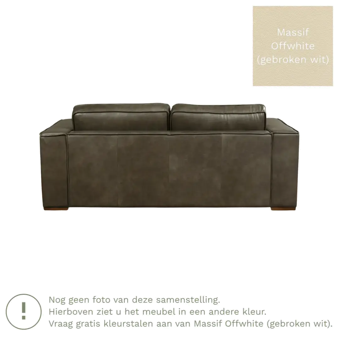 afbeelding van Leren bank Fine - 2,5 zits - Massif Offwhite (gebroken wit) - Poten hout bruin