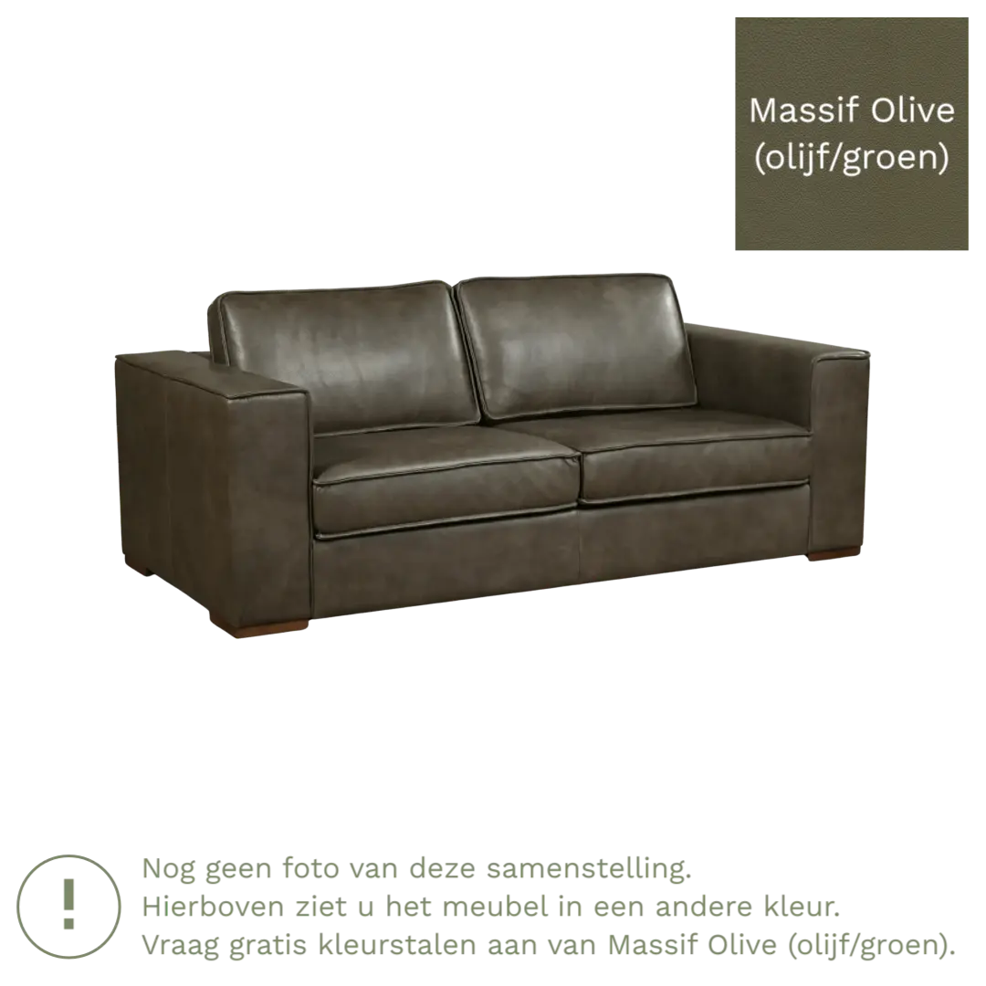 afbeelding van Leren bank Fine - 2,5 zits - Massif Olive (olijf/groen) - Poten hout bruin